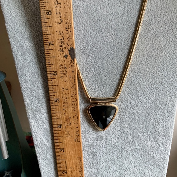Gold Tone Snake Chain - Black Triangle Pendant Necklace. - Picture 8 of 8